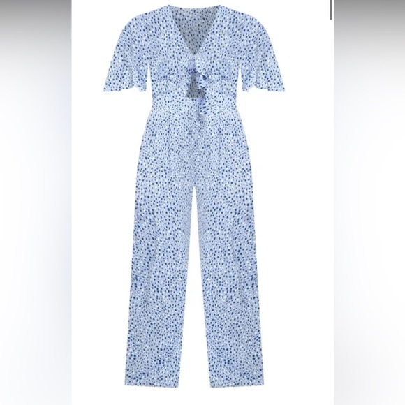 Eloquii 1X 16w Blue Patterned  Romper Jumpsuit with sexy front tie nwot curvy - Picture 6 of 11